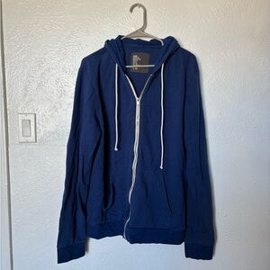 H&M Men's Navy Zip-Up Hoodie with White Drawstrings